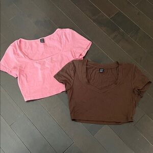 SHEIN set of 2 size small Pink and Brown Crop Tops